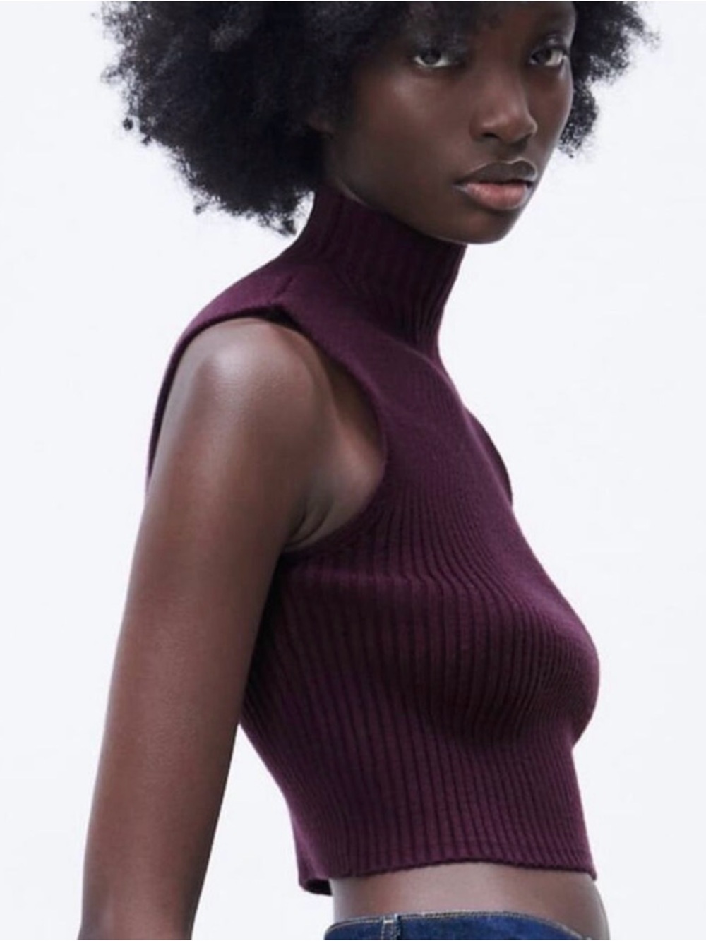 ZARA Ribbed Viscose Blend Knit Top Size Large NWT